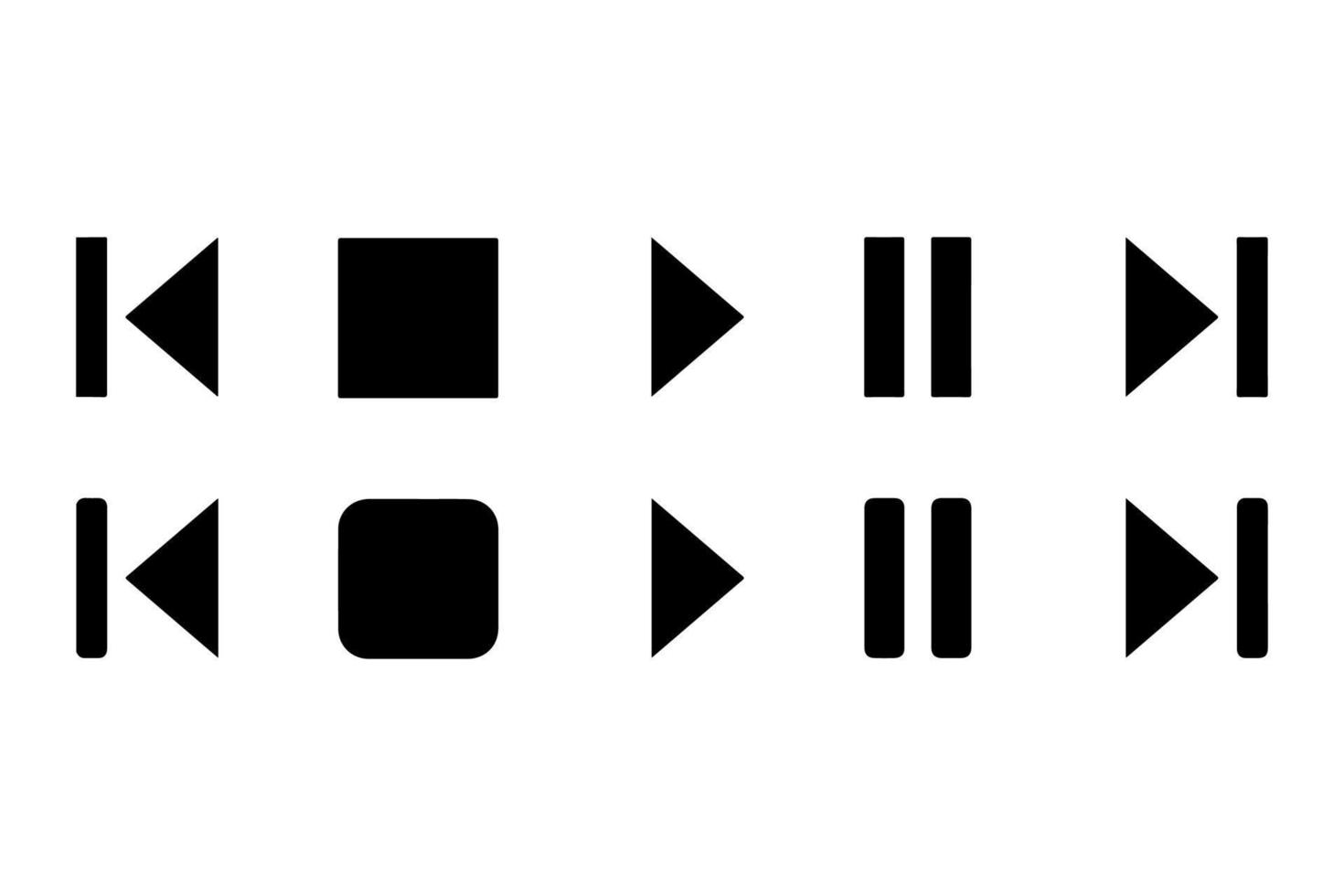 botões, controles de música ou reprodutor de vídeo. reproduzir, pausar, próximo, anterior. símbolos de jogador de vetor. vetor