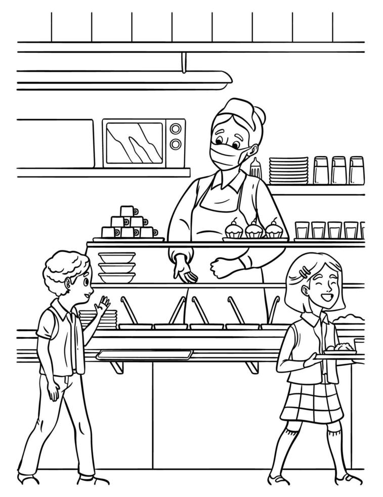 página para colorir da senhora do almoço para crianças vetor