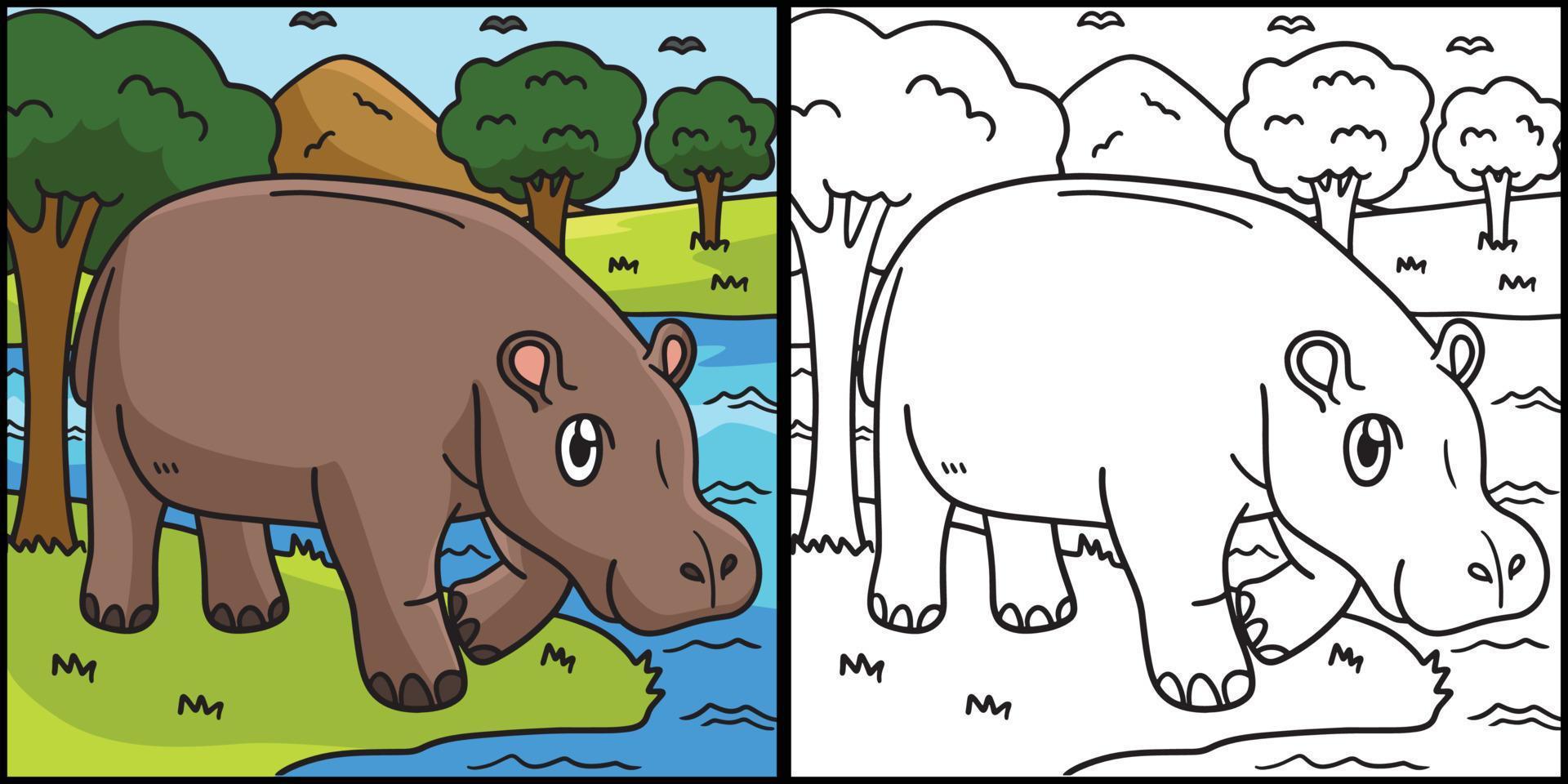 hipopótamo para colorir ilustração colorida vetor