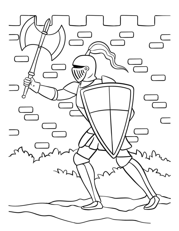 desenho de cavaleiro segurando machado e escudo para colorir vetor