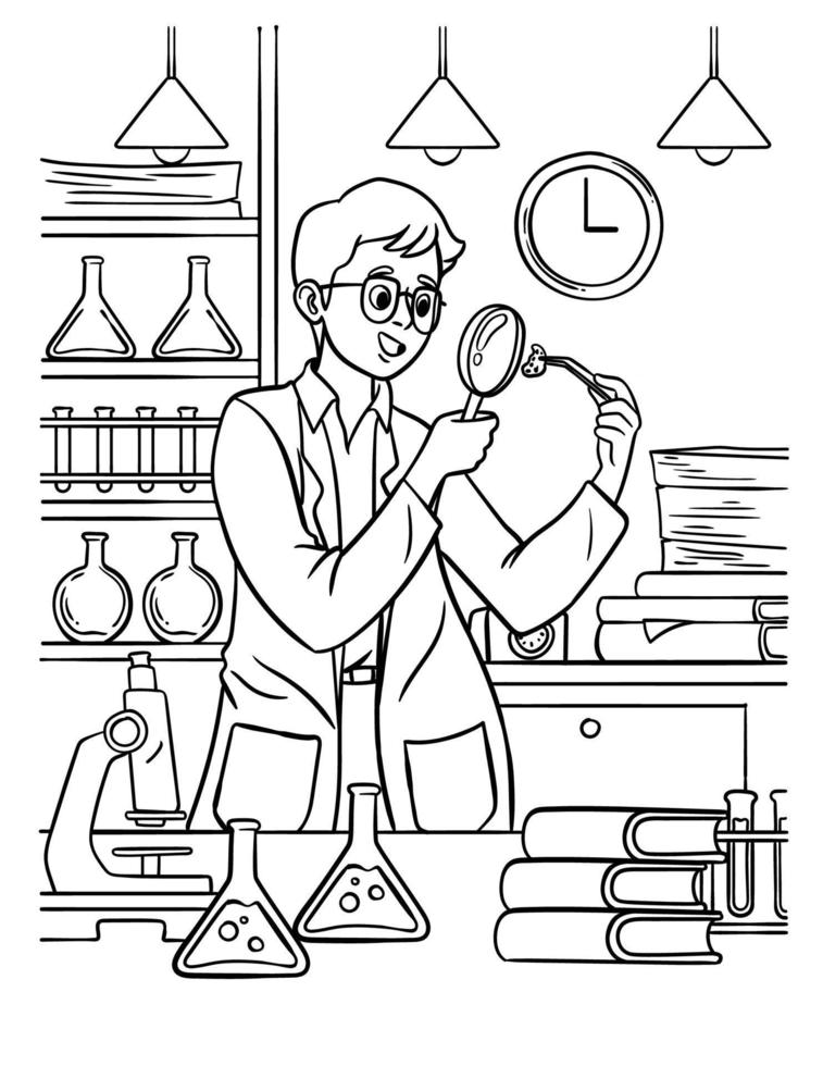 desenho de cientista para colorir para crianças vetor