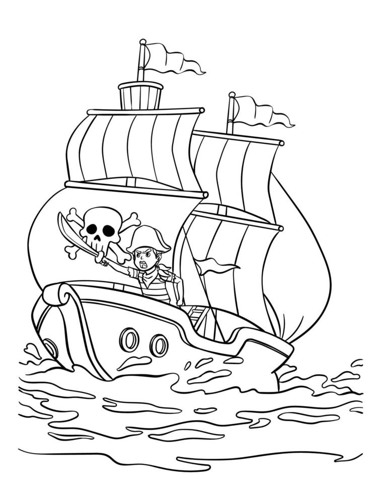 desenho de navio pirata isolado para colorir para crianças vetor