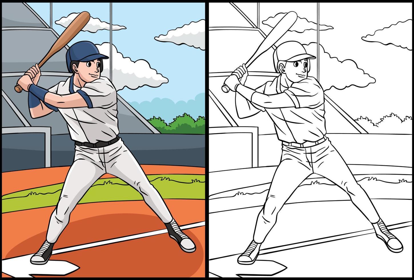 página para colorir de beisebol ilustração colorida vetor