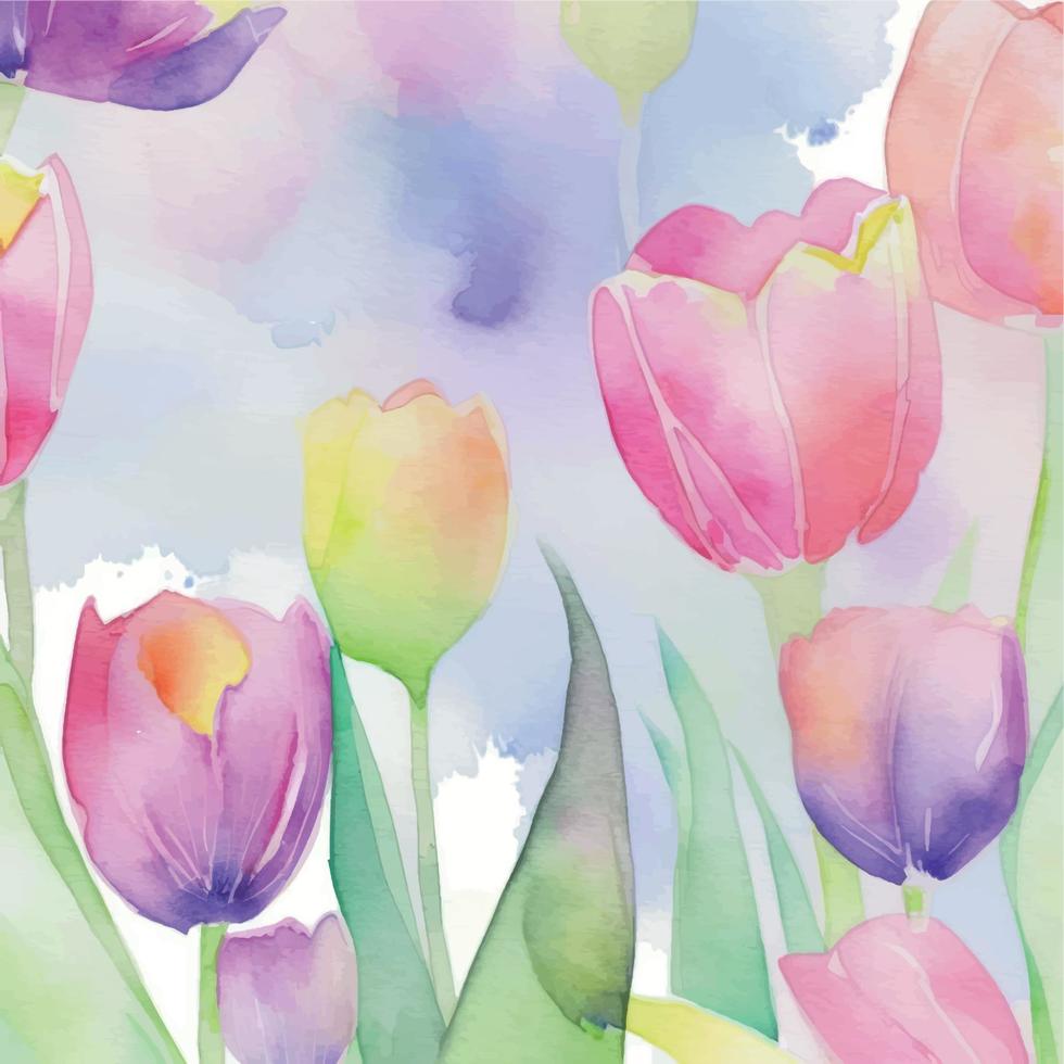 fundo de tulipas em aquarela vetor