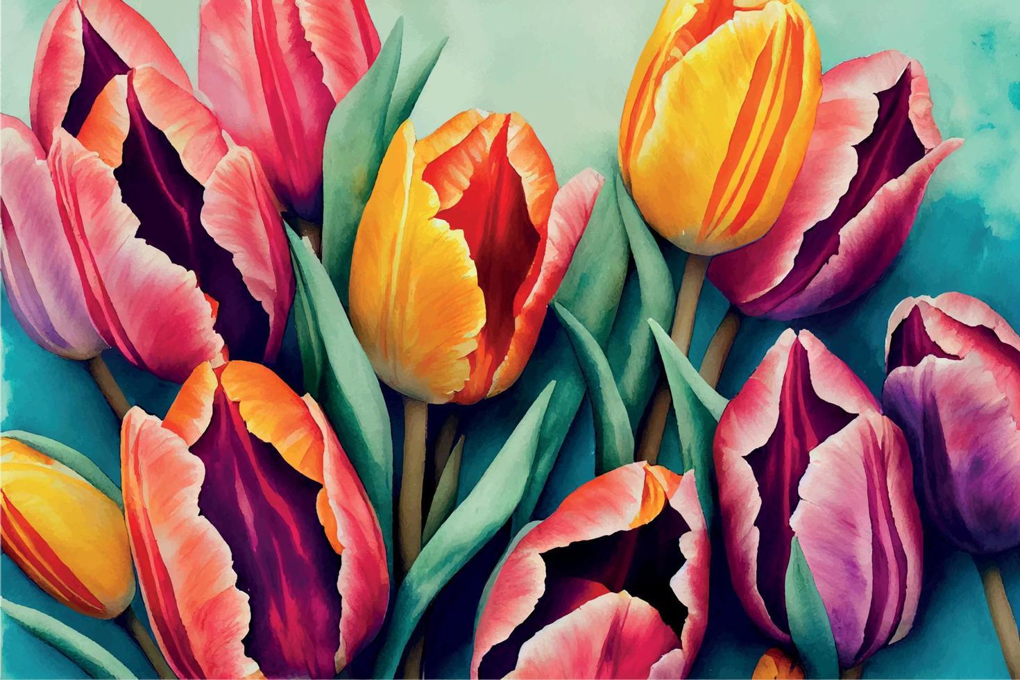 fundo de tulipas em aquarela vetor