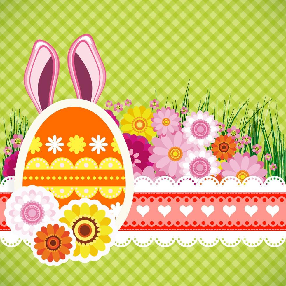 fundo de feliz páscoa com ovos, orelhas banny. design de primavera de celebração colorida. vetor