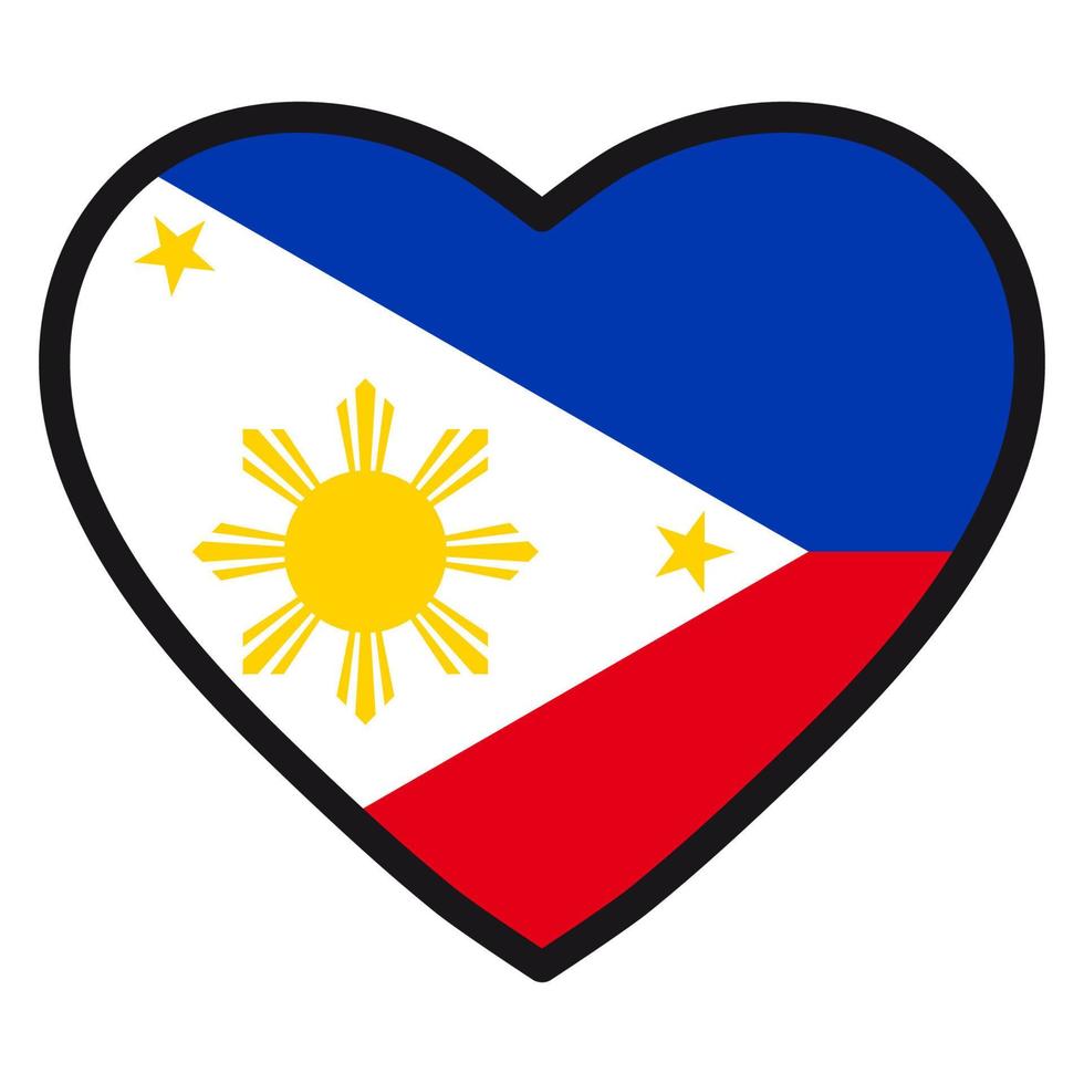 bandeira das filipinas em forma de coração com contorno contrastante, símbolo de amor por seu país, patriotismo, ícone para o dia da independência. vetor