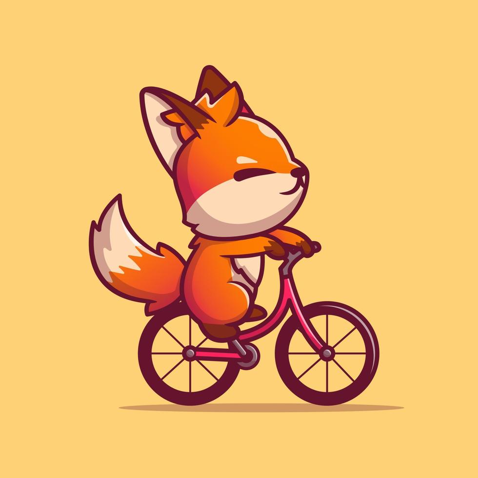 raposa bonitinha andando de bicicleta ilustração do ícone do vetor dos desenhos animados. conceito de ícone do esporte animal isolado vetor premium. estilo cartoon plana