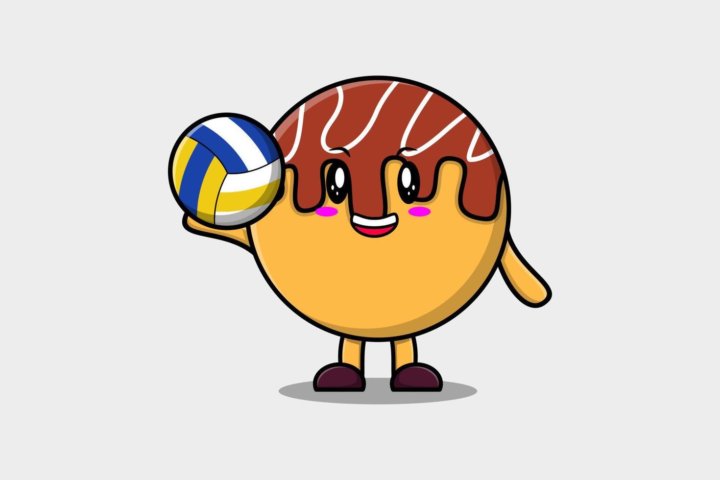 personagem de takoyaki bonito dos desenhos animados jogando vôlei vetor