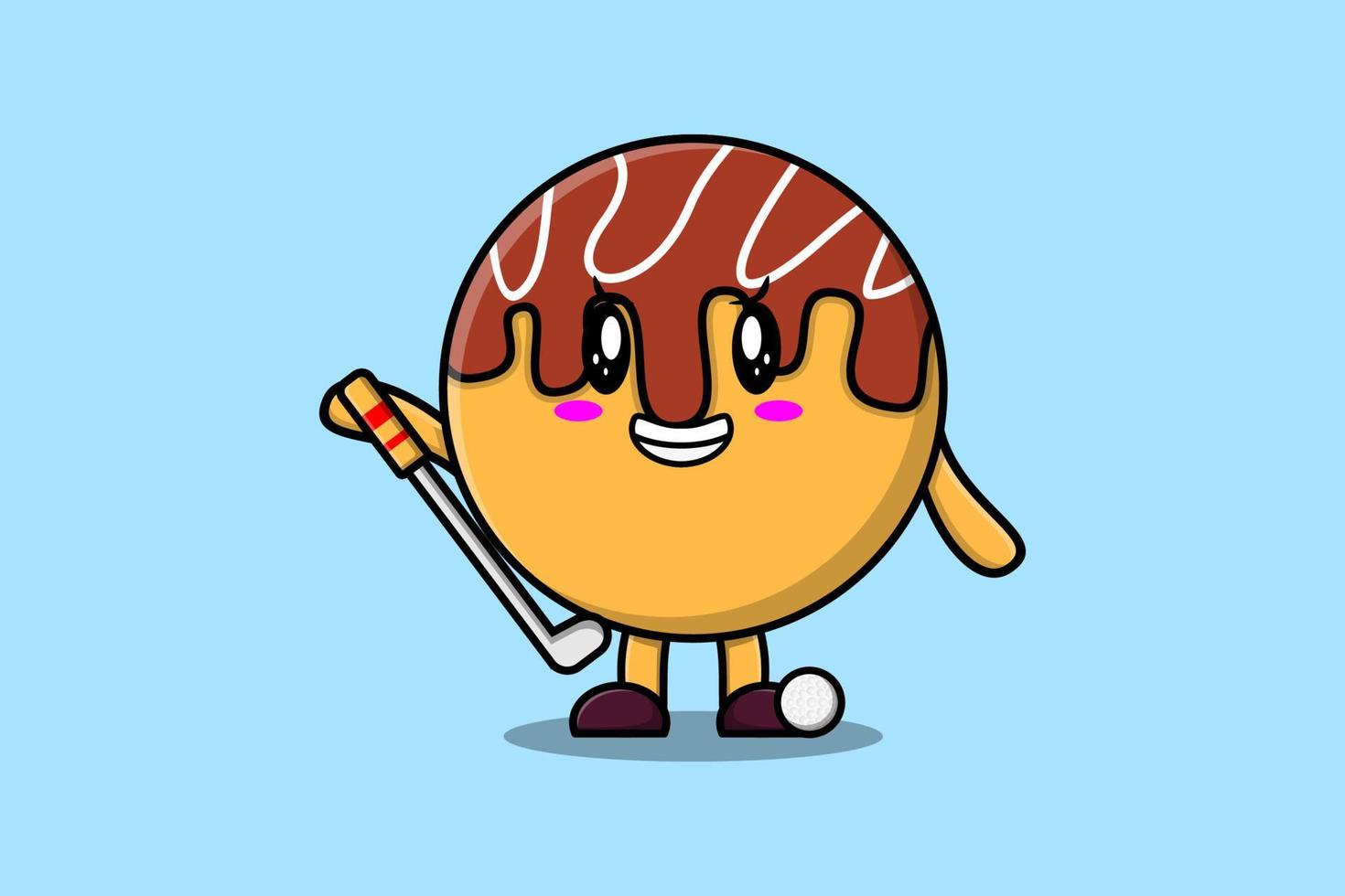 personagem de takoyaki bonito dos desenhos animados jogando golfe vetor