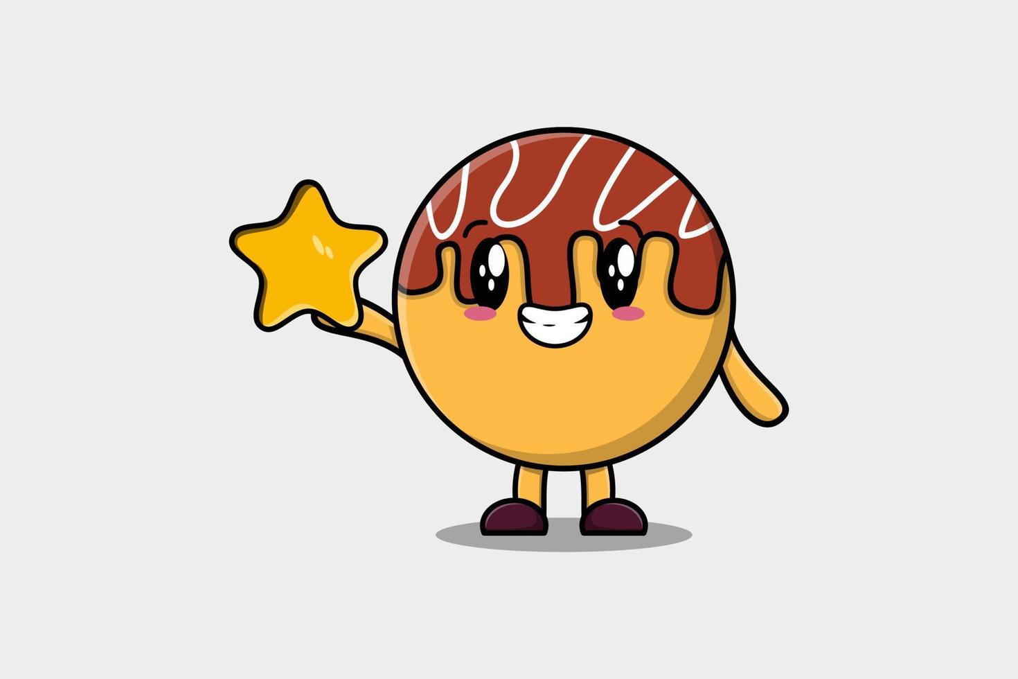 desenho animado bonito takoyaki segurando grande estrela dourada vetor