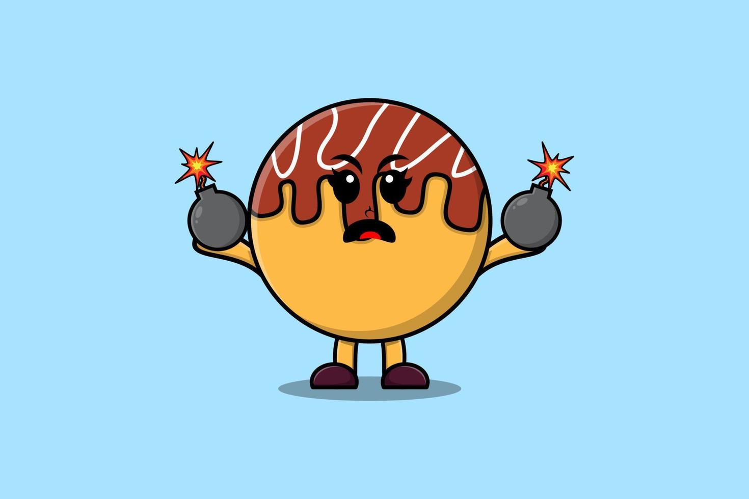 takoyaki bonito dos desenhos animados segurando o personagem de bomba vetor