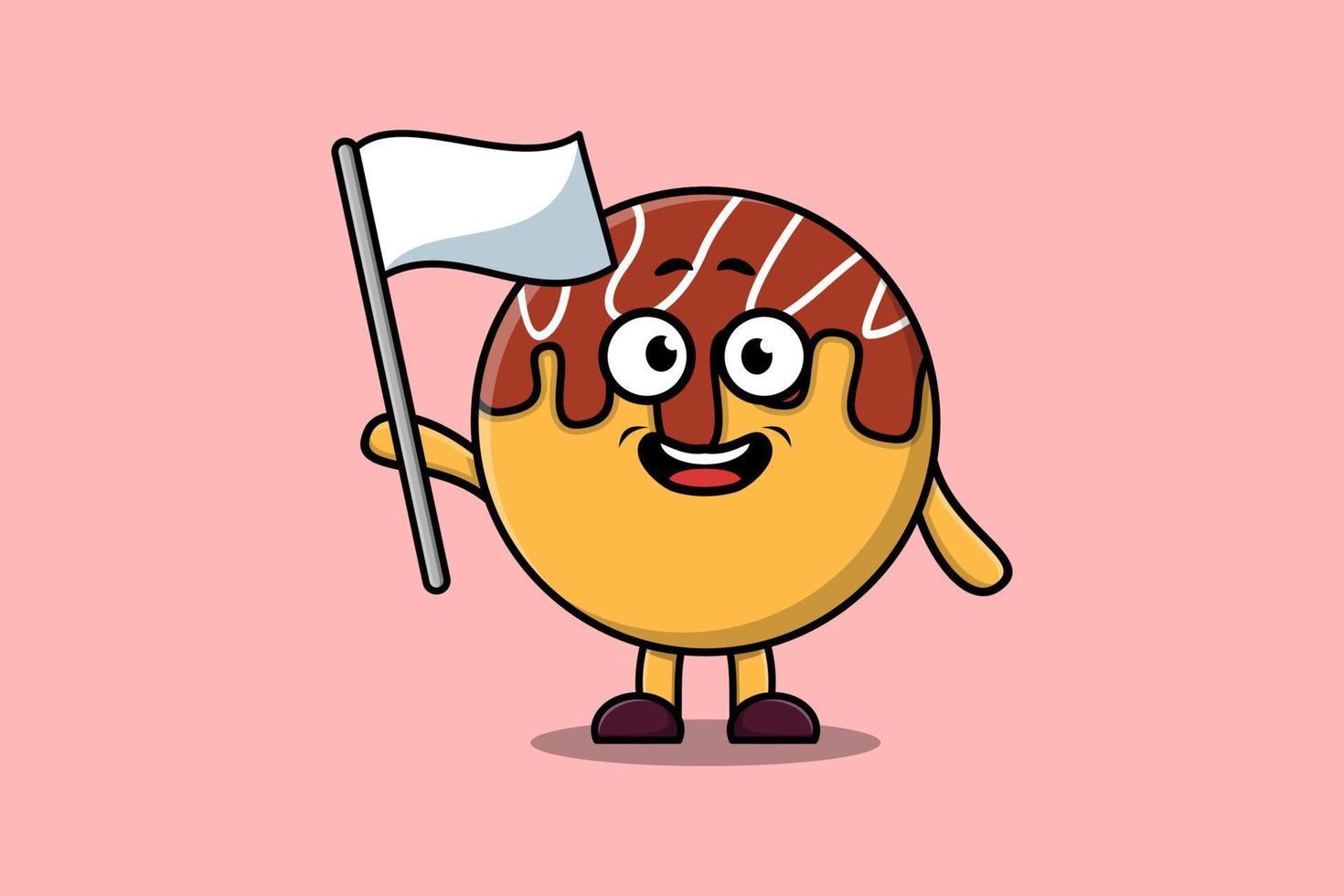 personagem takoyaki bonito dos desenhos animados com bandeira branca vetor