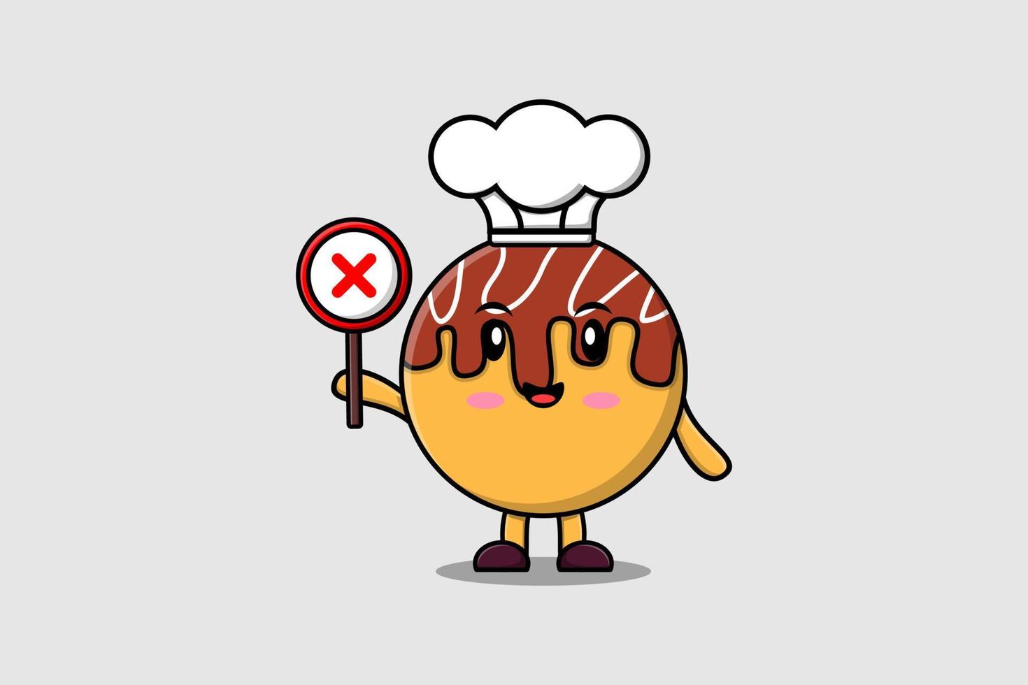 chef takoyaki bonito dos desenhos animados, segure a placa de sinalização errada vetor