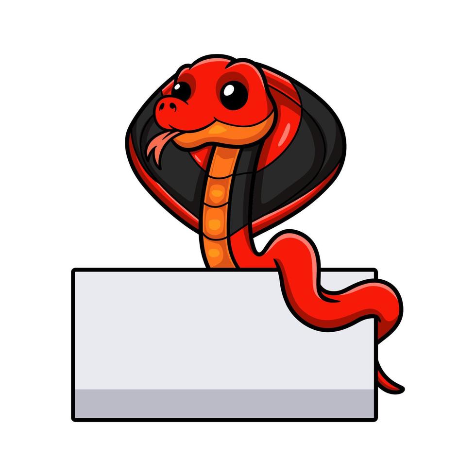 bonito desenho de cobra cuspidora vermelha com sinal em branco vetor