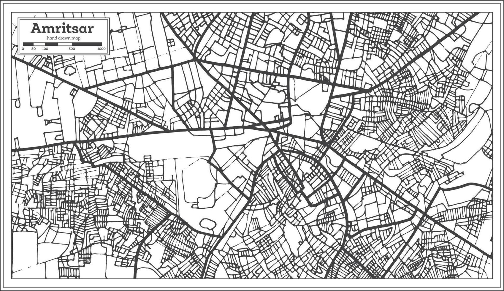 mapa da cidade amritsar índia em estilo retrô. mapa de contorno. vetor