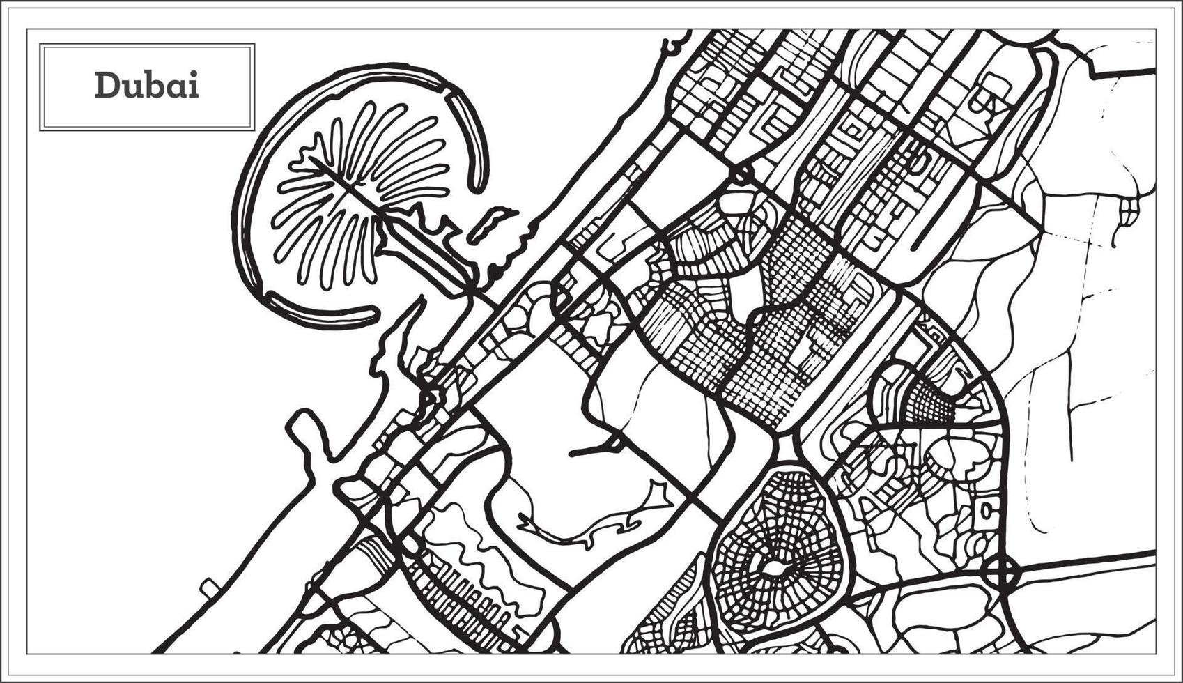 mapa da cidade de dubai emirados árabes unidos na cor preto e branco. vetor