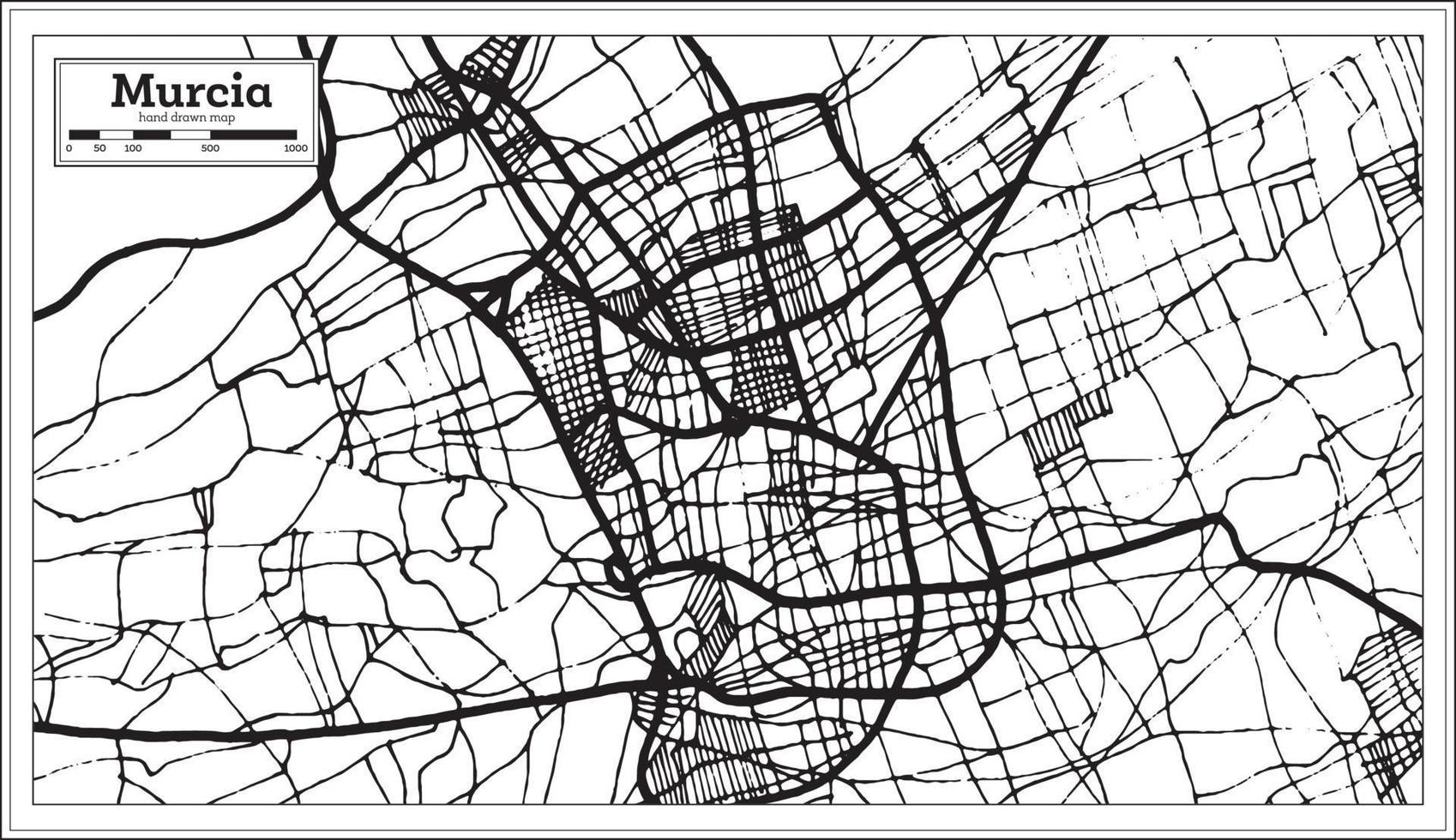 mapa da cidade de múrcia espanha em estilo retrô. mapa de contorno. vetor