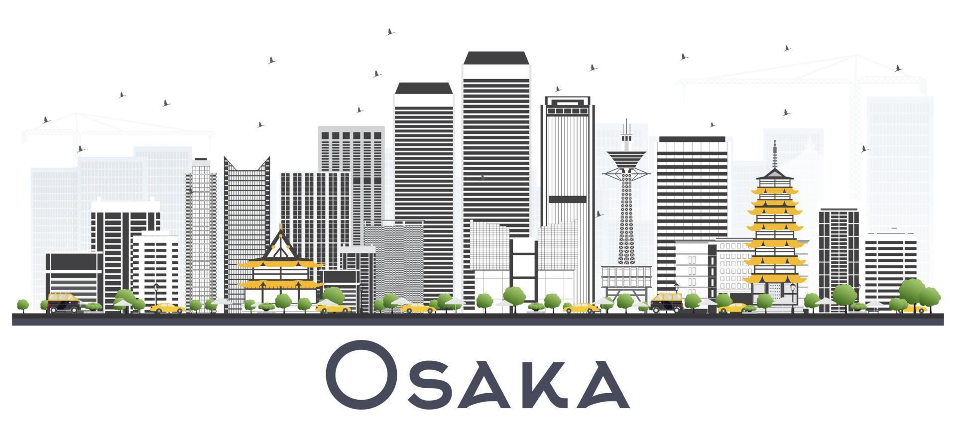 skyline da cidade de osaka japão com edifícios de cor isolados no branco. vetor