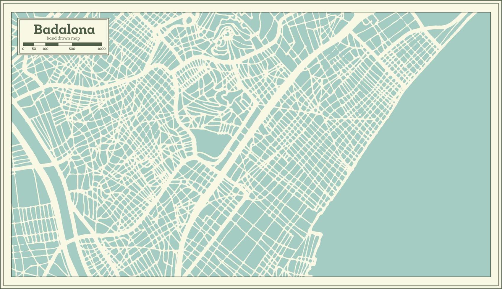 mapa da cidade de badalona espanha em estilo retrô. mapa de contorno. vetor