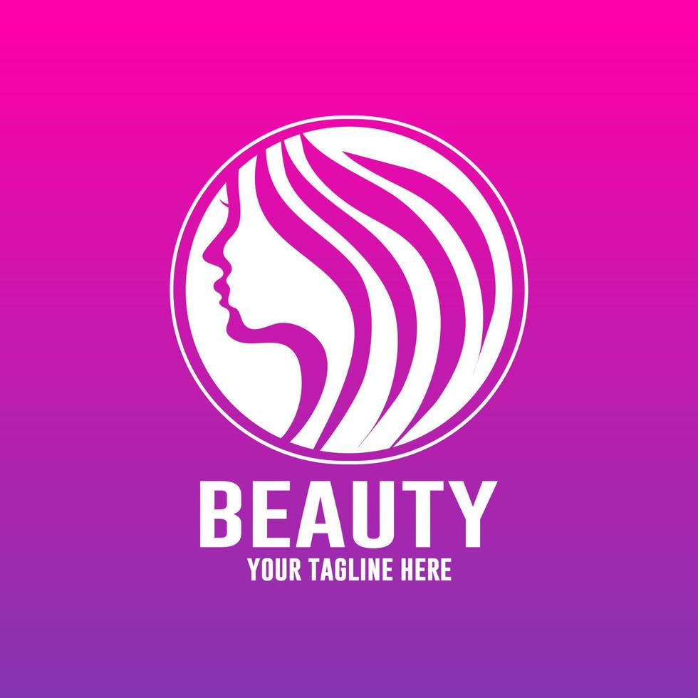 logotipo de moda de mulher bonita. estilo linear de modelo vetorial em fundo gradiente roxo e rosa vetor