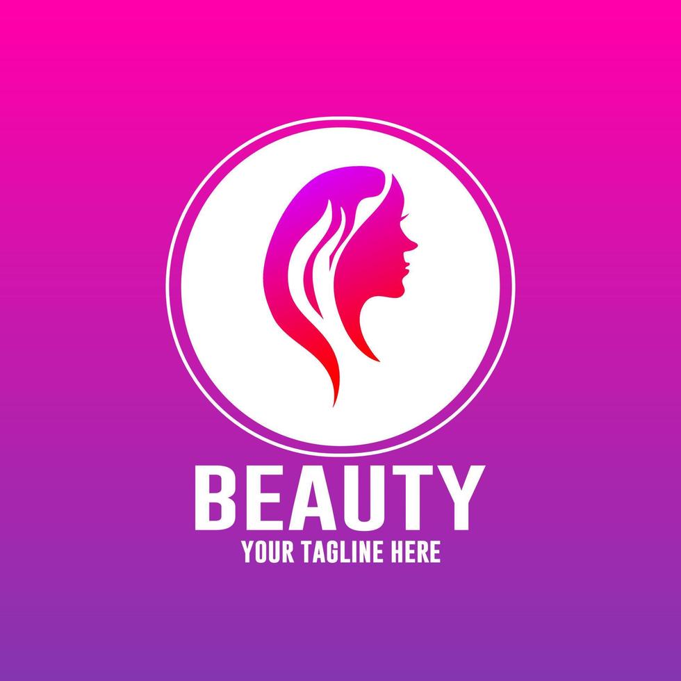 logotipo de moda de mulher bonita. estilo linear de modelo vetorial em fundo gradiente roxo e rosa vetor