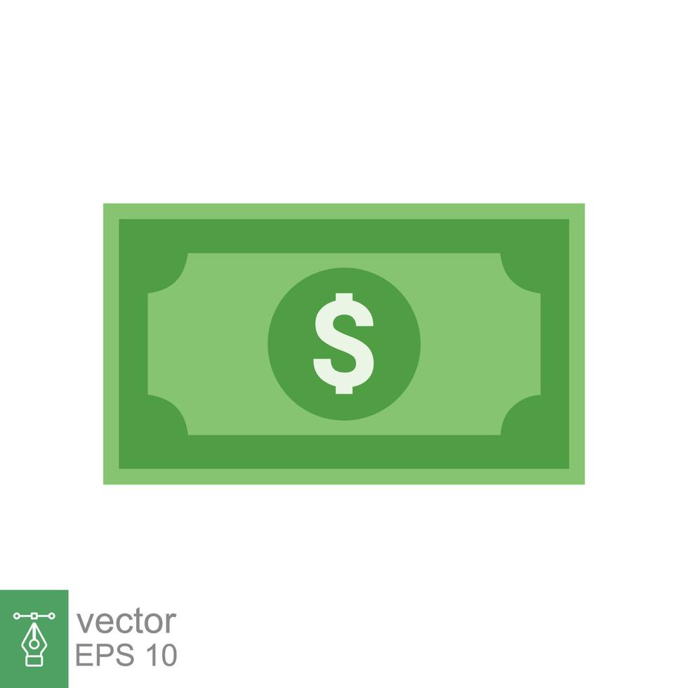 ícone de moeda de dinheiro dólar. estilo plano simples. nota de dólar verde, dinheiro de papel, pagamento em dinheiro, conceito de negócio. projeto de ilustração vetorial isolado no fundo branco. eps 10. vetor