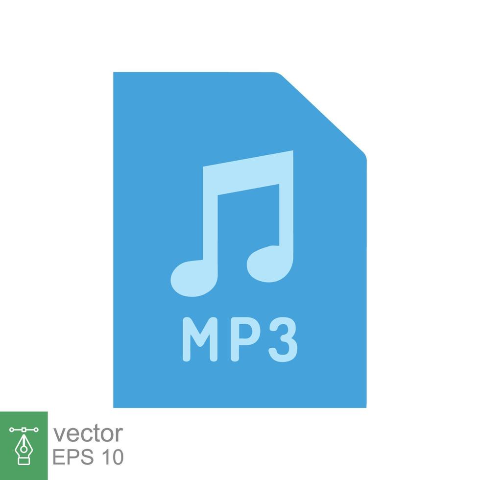 ícone do arquivo mp3. estilo plano simples. formato de música, download de som, conceito de áudio. projeto de ilustração vetorial isolado no fundo branco. eps 10. vetor