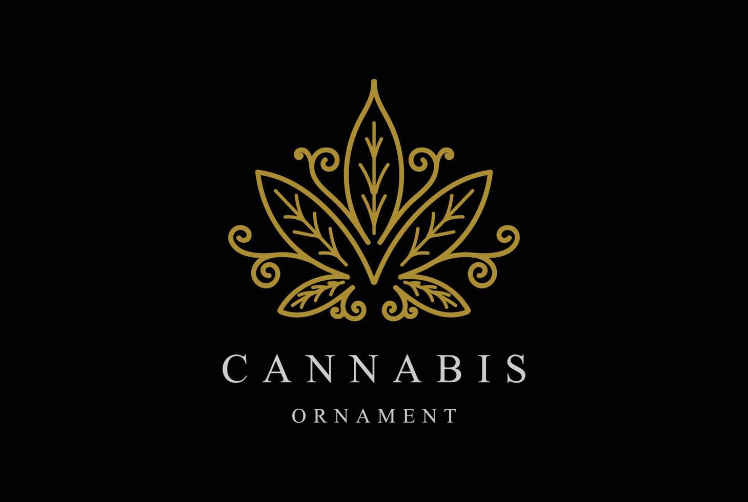 ornamento decorativo de folha de ganja de cannabis dourado elegante e luxuoso para design de logotipo de óleo cbd de cânhamo vetor