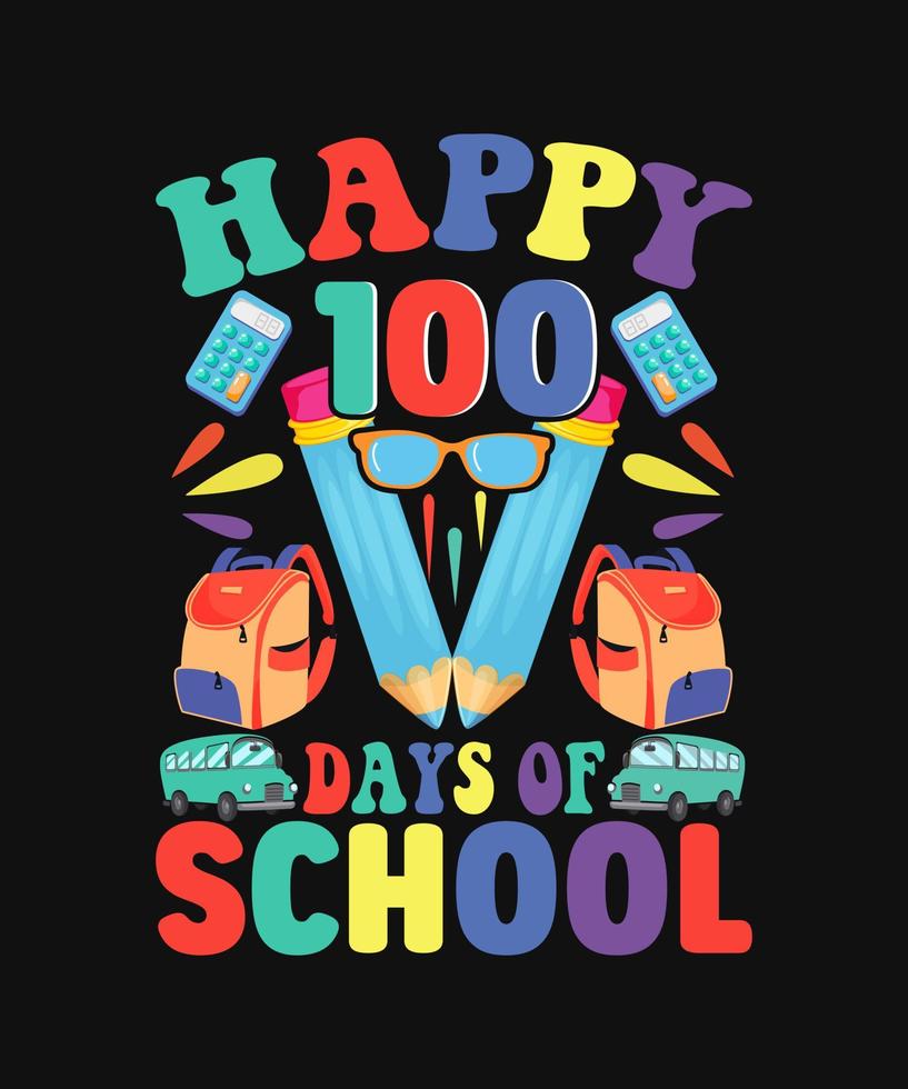100 dias de vetor de modelo de design de camiseta com citação escolar
