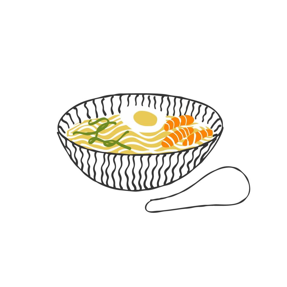 ilustração isolada de sopa de macarrão de cozinha asiática em fundo branco vetor