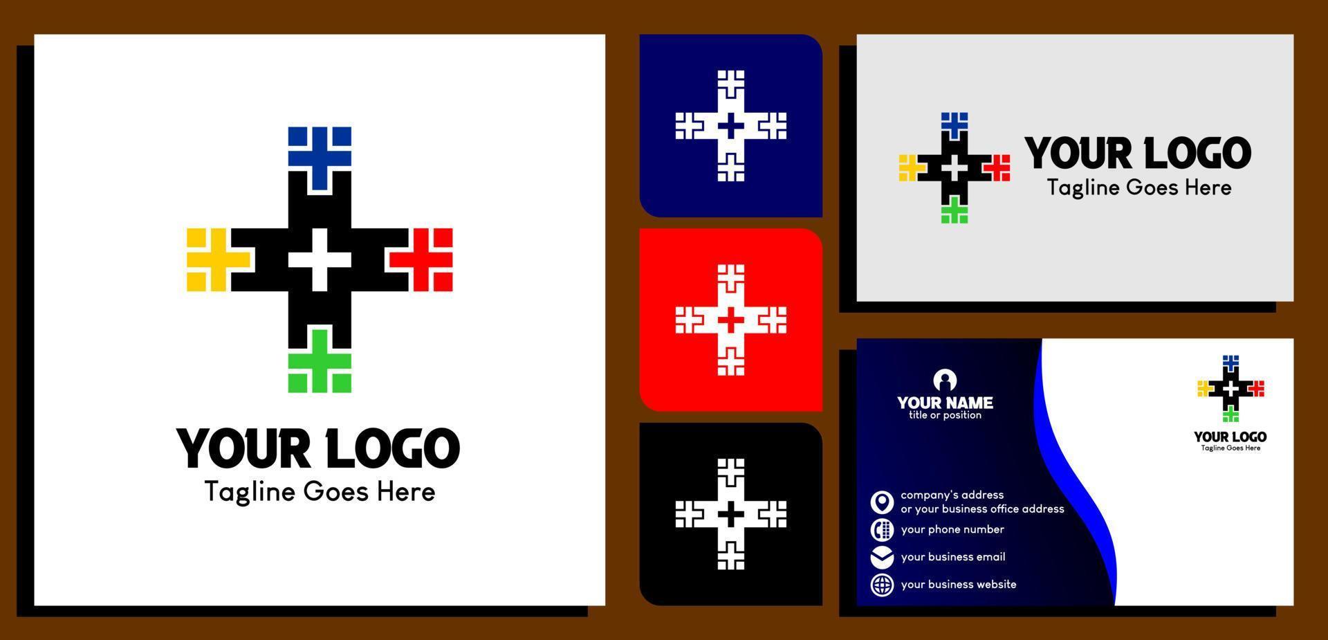 modelo de design de logotipo cruzado em cruz, além de ícone de sinal. modelos de design de cartão de visita. ilustração vetorial vetor