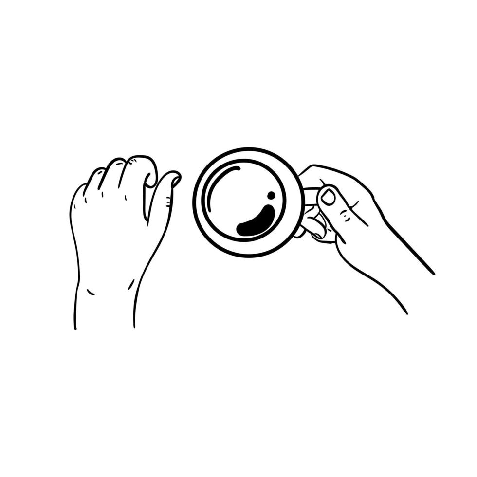 mão segurando um ícone de xícara de café, arte de linha desenhada à mão de mão segurando uma xícara de café vetor