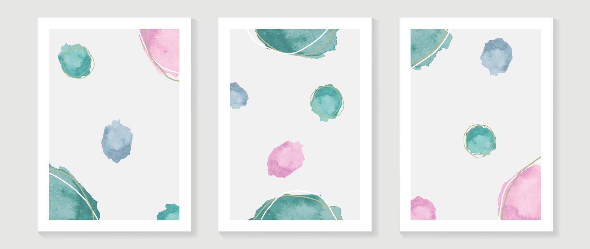 conjunto de ilustração em vetor arte abstrata parede aquarela. coleção de forma de linha orgânica com tinta aquarela e fundo de traçado de pincel. design de arte para papel de parede, decoração de casa, capa, pôster.