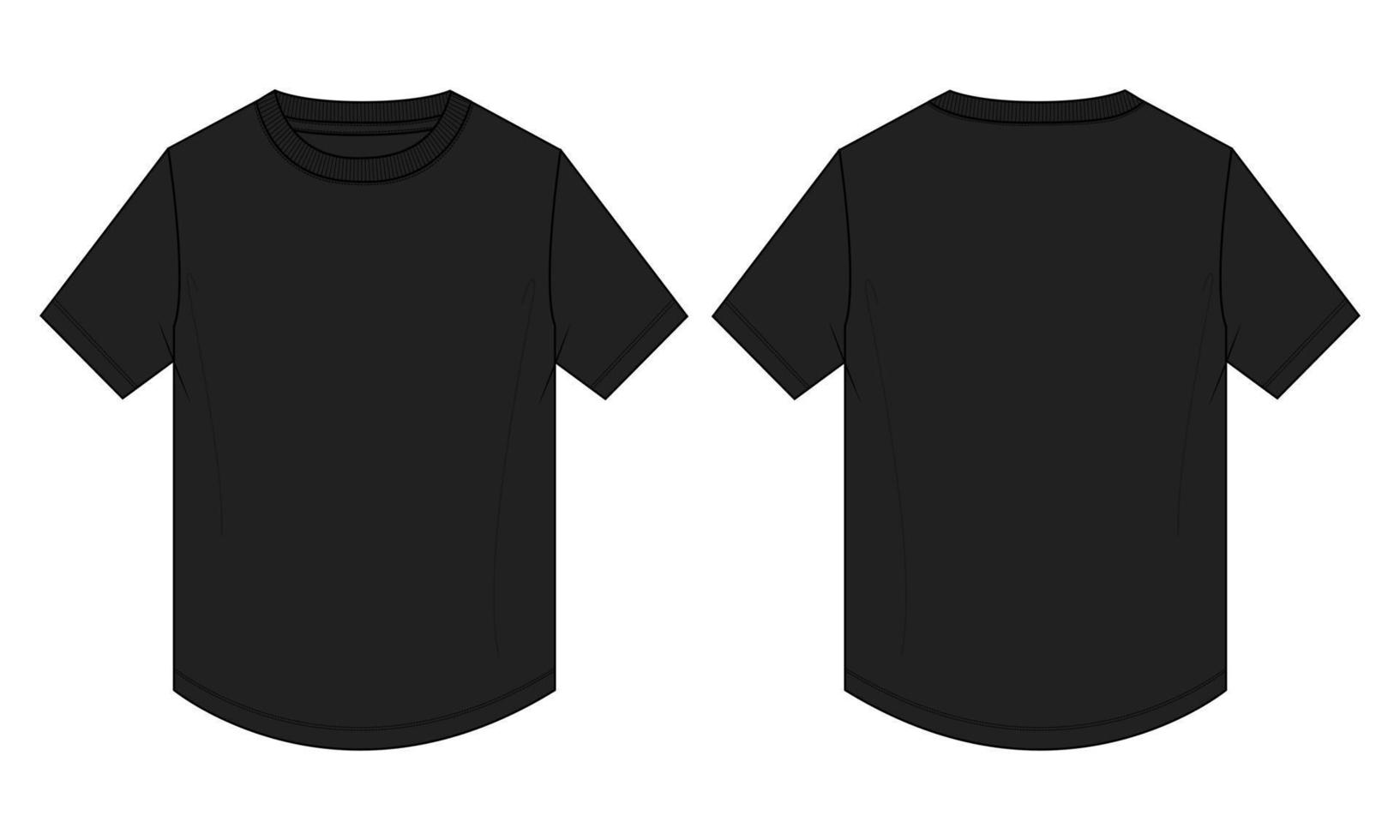 camiseta de manga curta modelo de ilustração vetorial de desenho plano de moda técnica vista frontal e traseira vetor