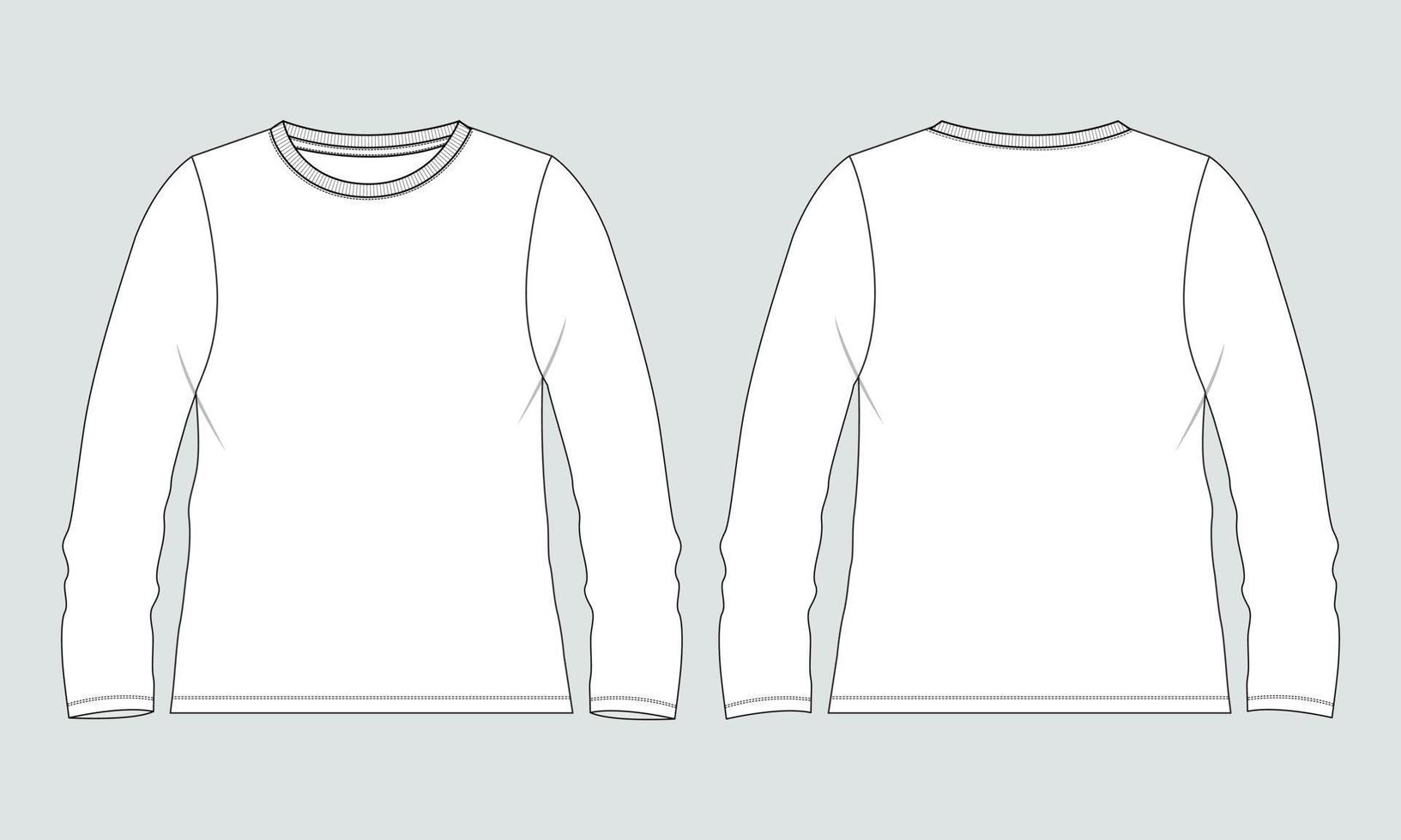 camiseta de manga comprida modelo de vetor de desenho plano de moda técnica geral para mulheres.