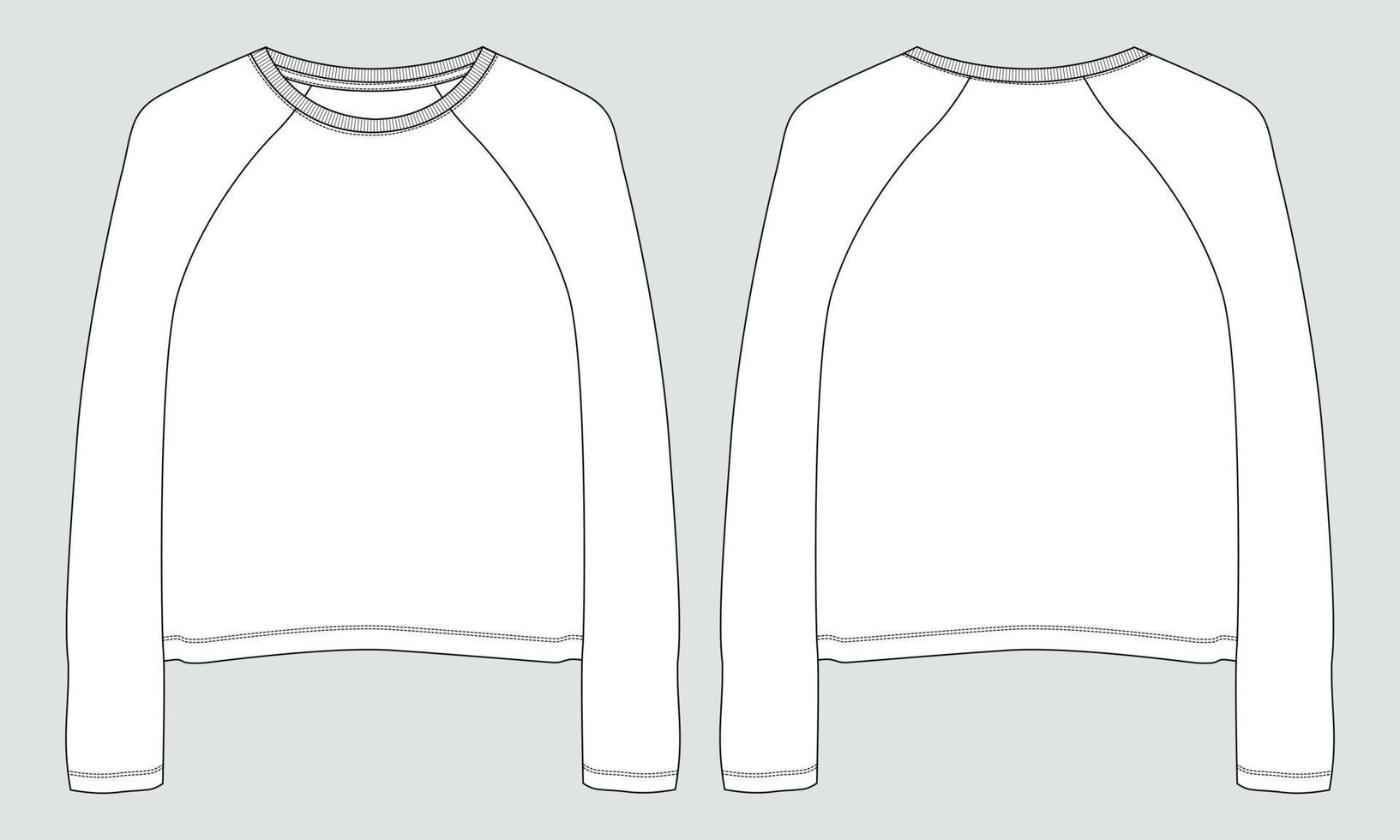 t-shirt de manga comprida tops modelo de vetor de desenho plano de moda técnica para mulheres.