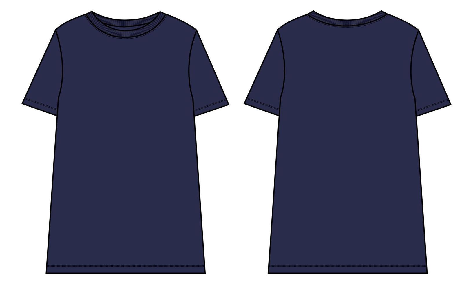 modelo de moda de desenho técnico de camiseta de manga curta para ilustração de arte vetorial feminina simulada de vista frontal e traseira vetor