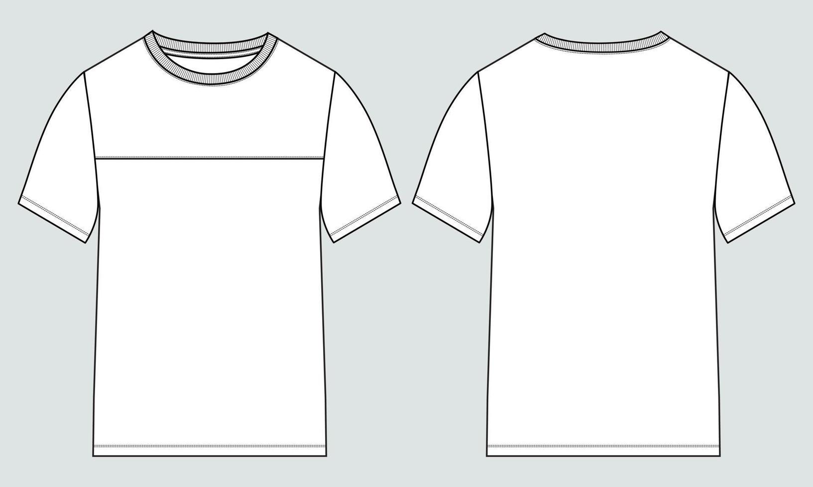 camiseta de manga curta modelo de ilustração vetorial de desenho plano de moda técnica vista frontal e traseira vetor