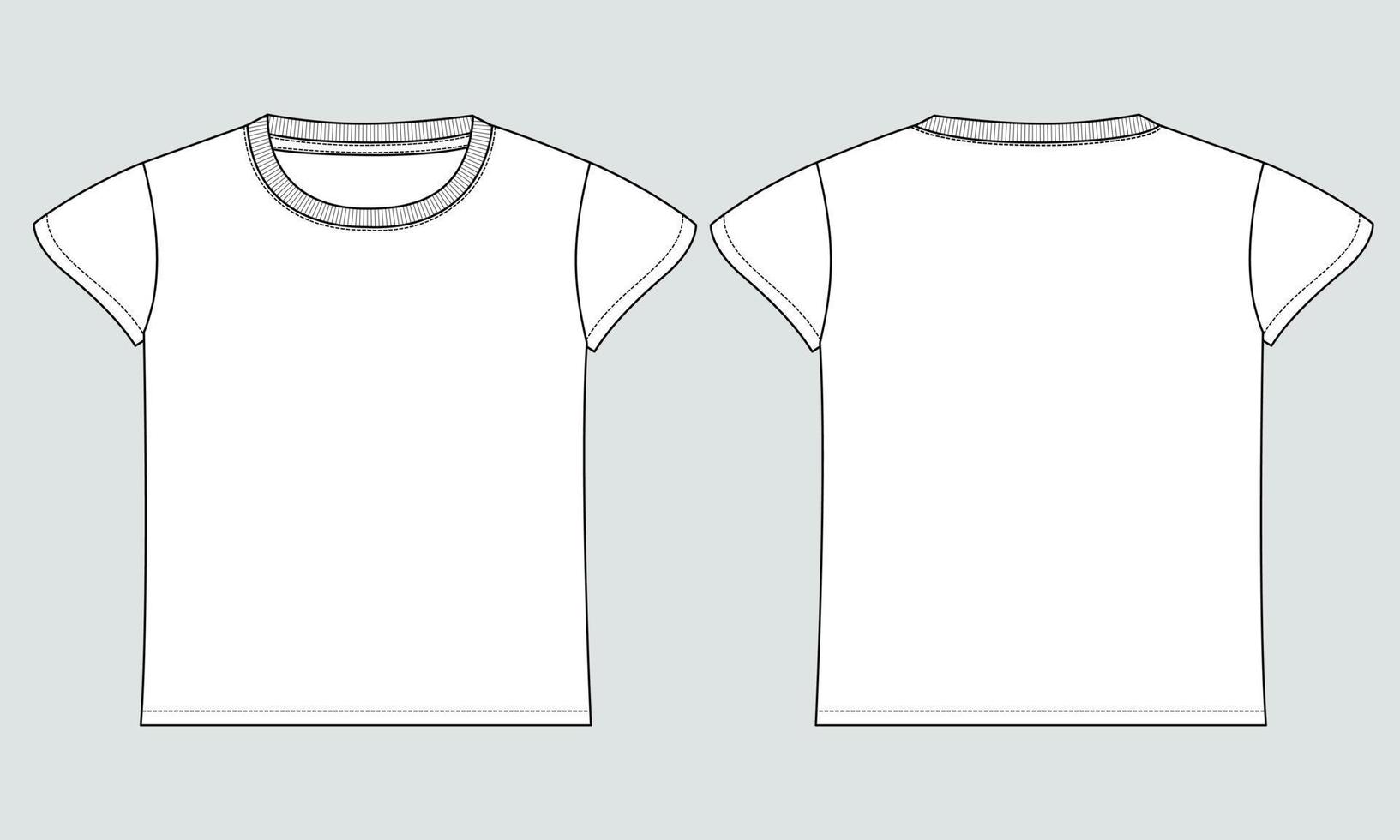 modelo de ilustração vetorial de esboço plano de moda técnica de camiseta básica para crianças vetor