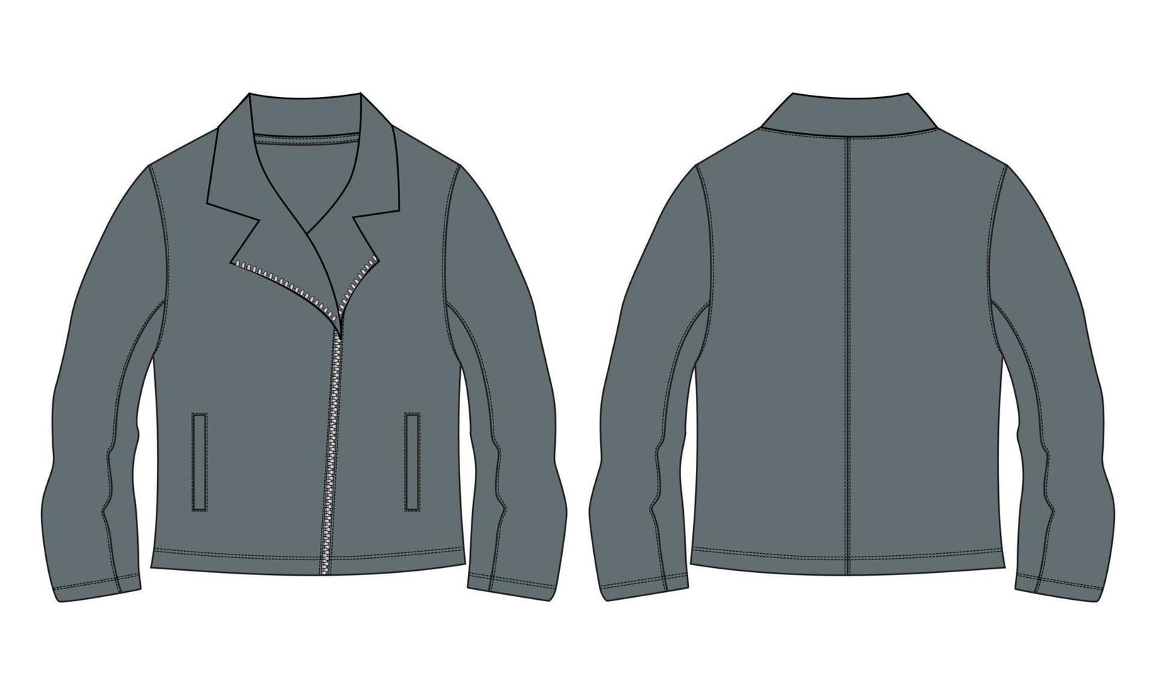manga longa com jaqueta com zíper modelo de ilustração vetorial de desenho plano de moda técnica na frente e atrás do blusão. vetor