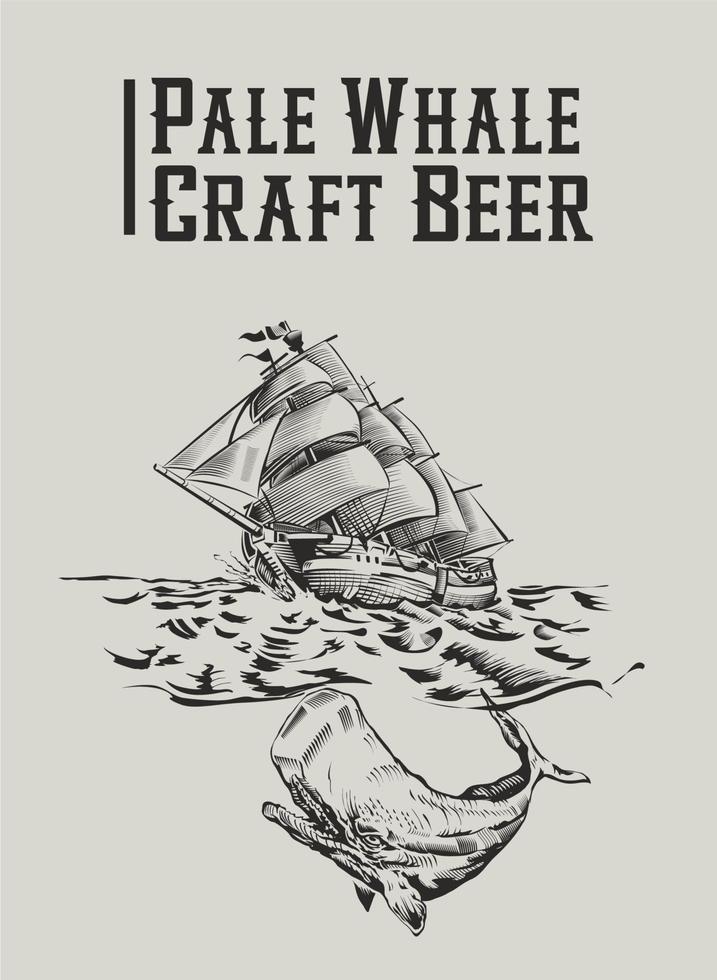 rótulo de cerveja artesanal de baleia vetor
