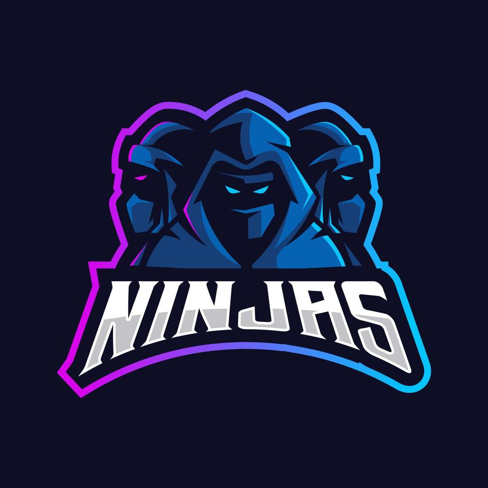 vetor de design de logotipo de mascote de jogos de esport ninja assassino. três ninjas irritados para a equipe