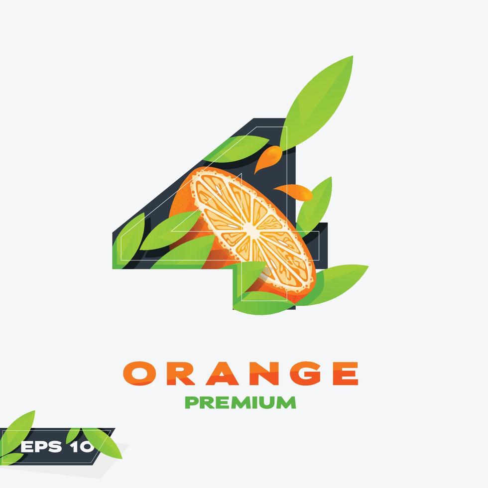 edição numérica 4 laranja fruta vetor