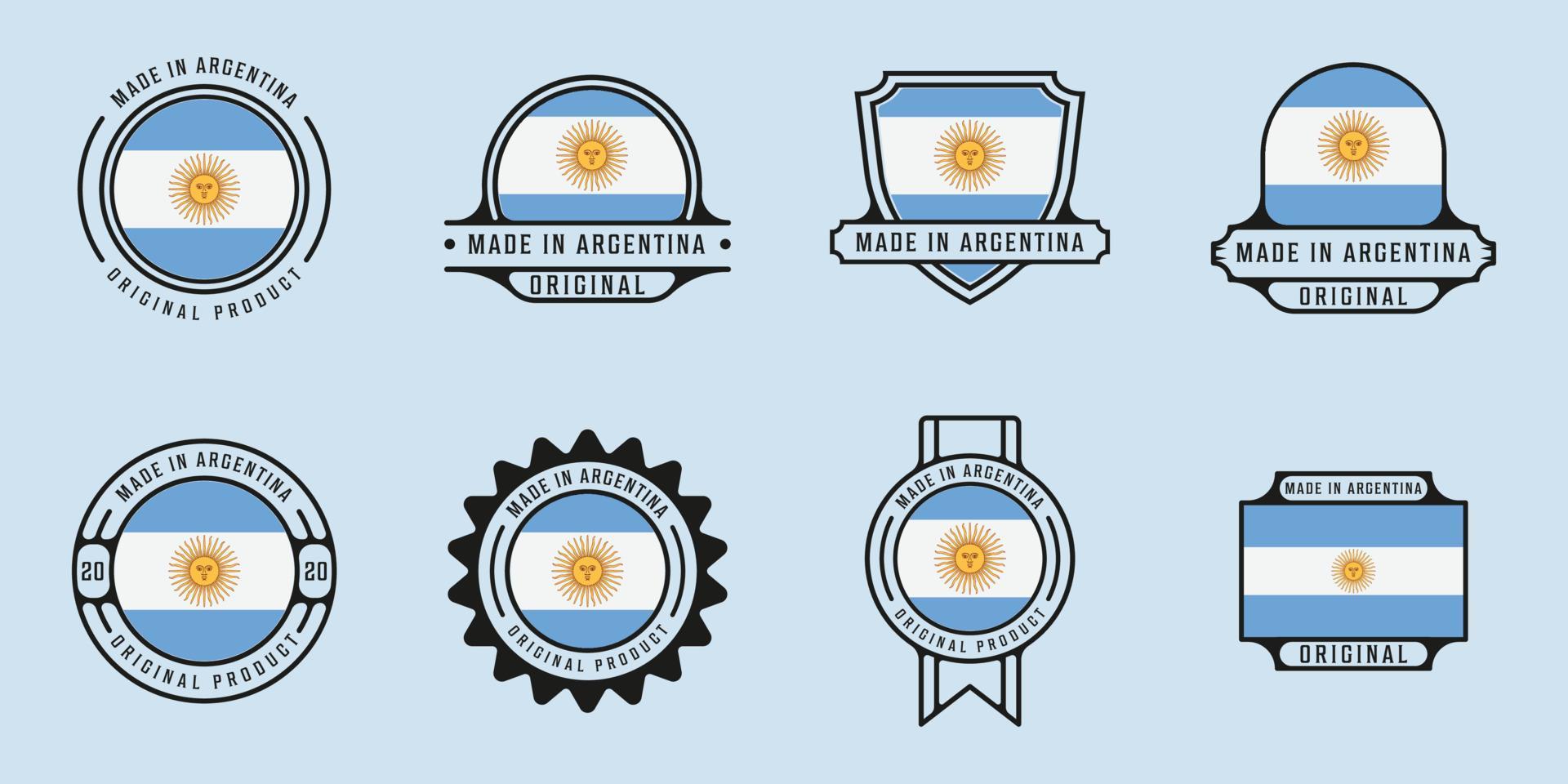conjunto de feito na argentina logotipo contorno ilustração vetorial modelo ícone design gráfico. coleção de pacotes do país de bandeira com vários tipos de crachá e tipografia para exportação de negócios vetor