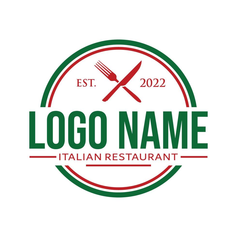 ilustração de design de logotipo de vetor de comida italiana, modelo de ícone de design de distintivo de logotipo de restaurante italiano