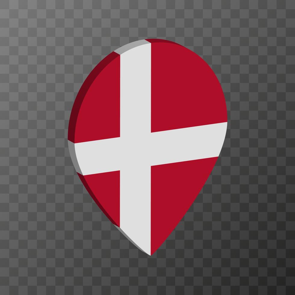 ponteiro de mapa com bandeira da Dinamarca. ilustração vetorial. vetor
