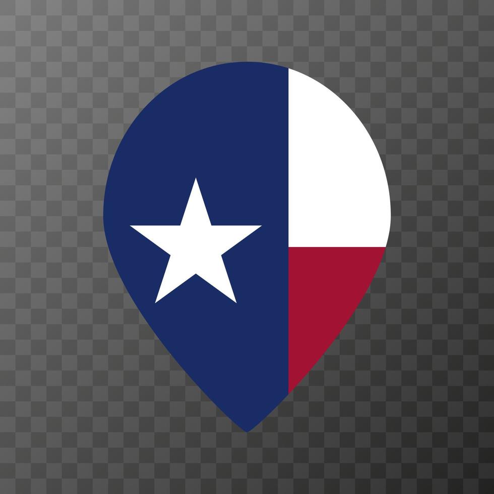 ponteiro de mapa com bandeira do estado do texas. ilustração vetorial. vetor