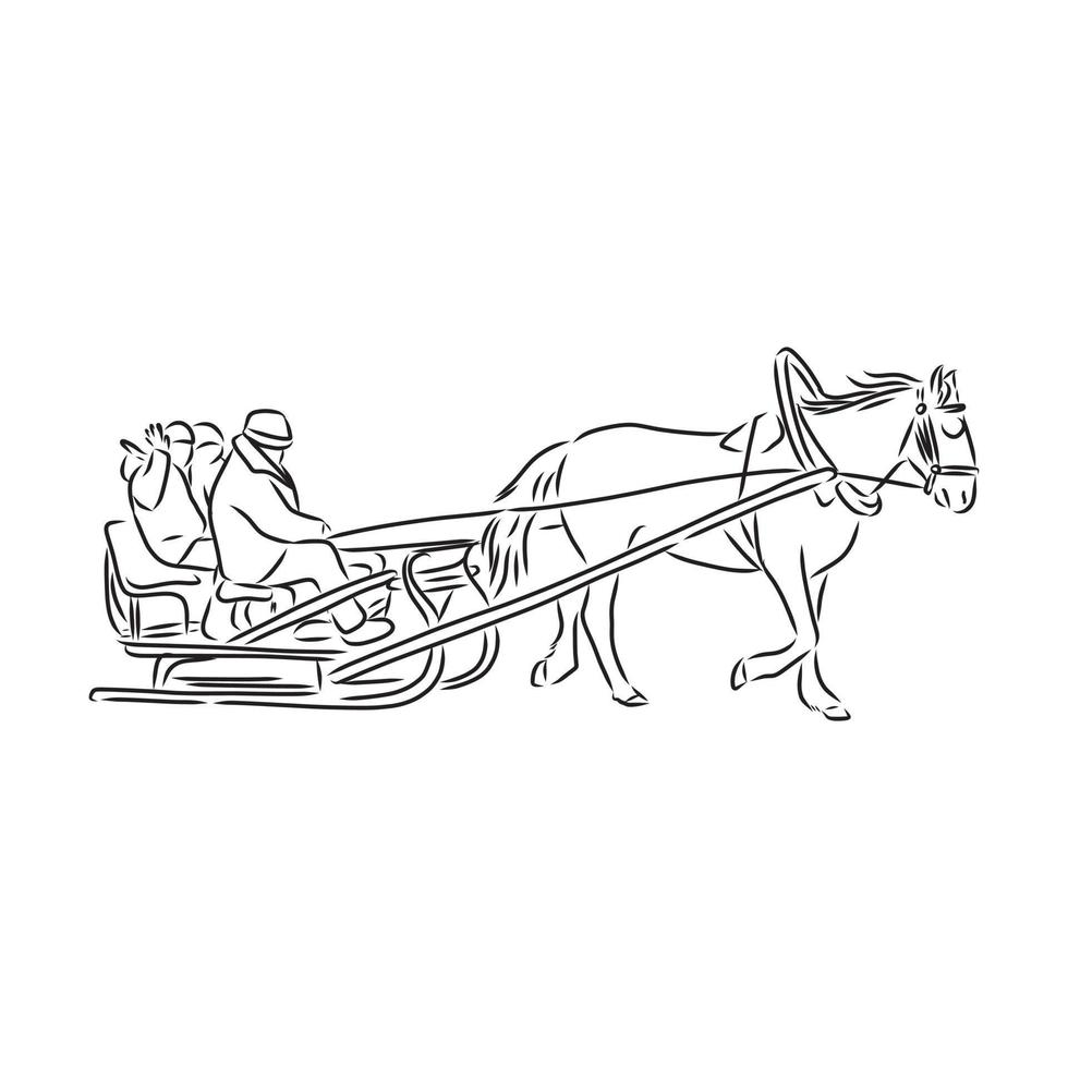 desenho vetorial de trenó puxado a cavalo vetor