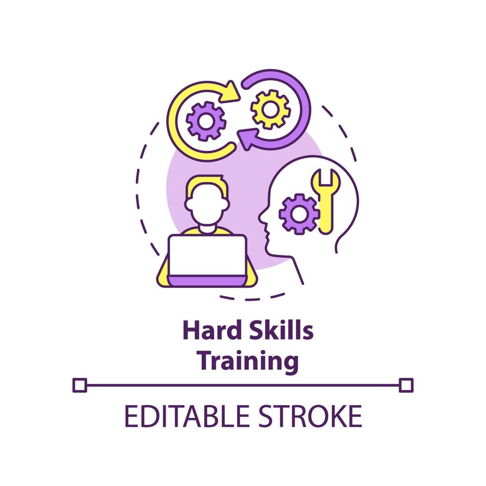 ícone do conceito de treinamento de habilidades difíceis. ilustração de linha fina de ideia abstrata de tipo de desenvolvimento corporativo. habilidades técnicas. desenho de esboço isolado. traço editável vetor